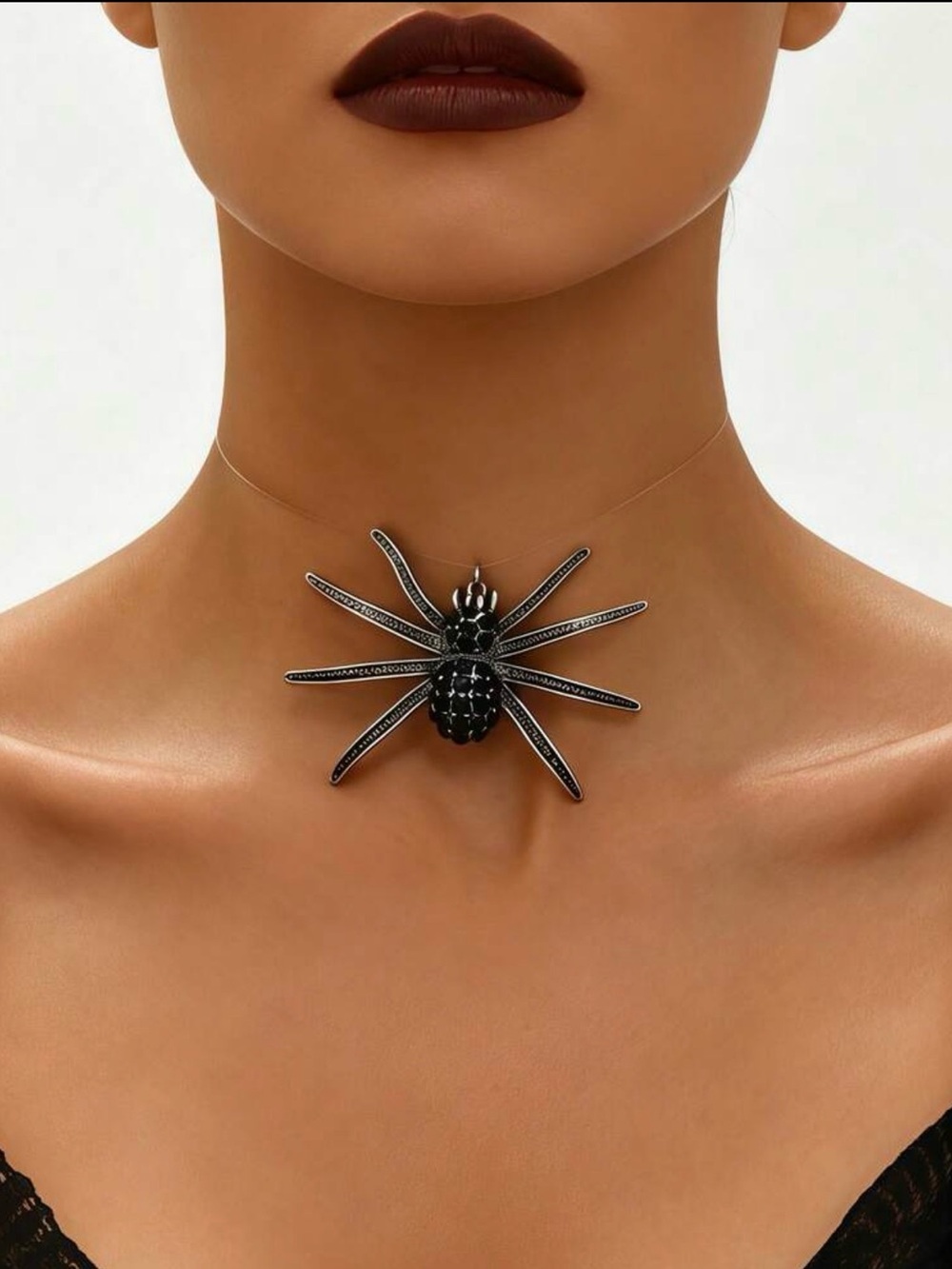 Anthropologie Black Spider Pendant Choker Necklace